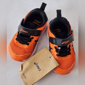 NWT || ASICS || Contend tennis shoes, orange, black, velcro, toddler sz 4